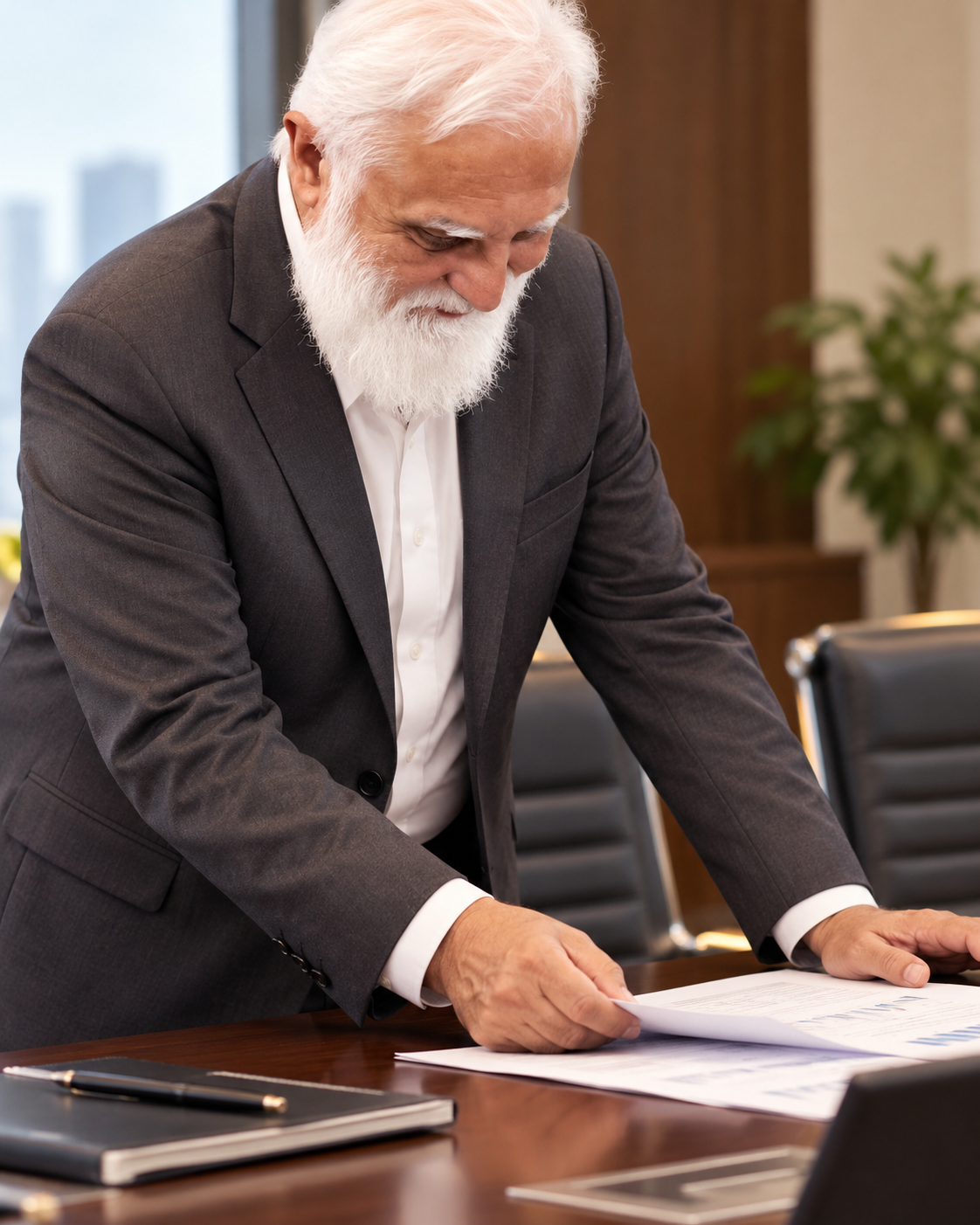 Haris Bin Maqsood reviewing documents in a professional office setting